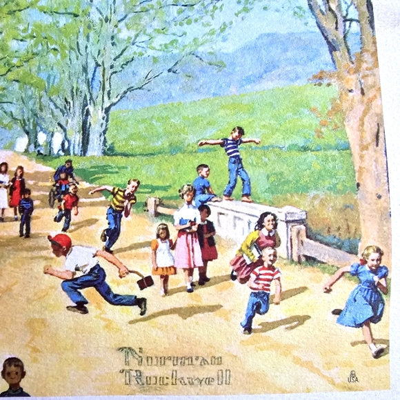 1959 Norman Rockwell American Print on Paper "Children in School Yard" 11x11 - Picture 4 of 11